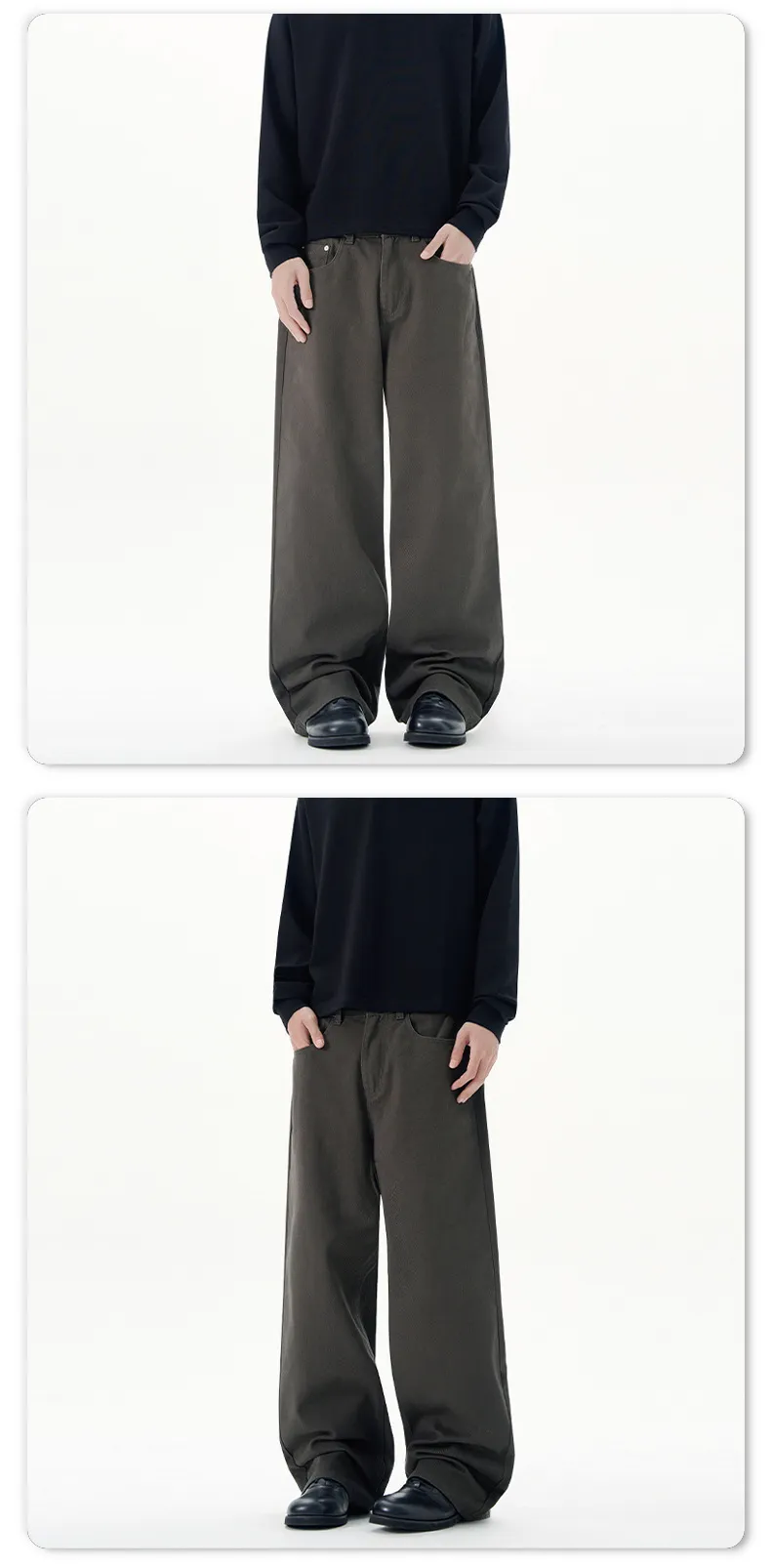 Men's Basic Simple Versatile Solid Color Jeans High-End Drapey Wide-Leg Straight Casual Pants for Men, Comfortable and Stylish showcase 19