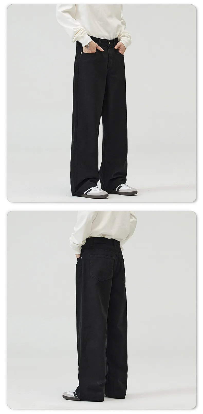 Men's Basic Simple Versatile Solid Color Jeans High-End Drapey Wide-Leg Straight Casual Pants for Men, Comfortable and Stylish showcase 16