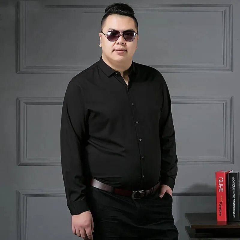 Men's Plus Size Dress Shirt, Casual Long Sleeve Button Down Shirt for Big and Tall Men, Comfortable Fit, Business or Everyday Wear, White thumbnail 1