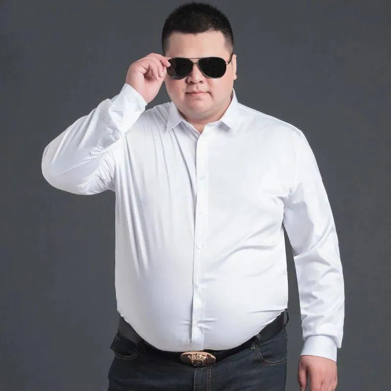 Men's Plus Size Dress Shirt, Casual Long Sleeve Button Down Shirt for Big and Tall Men, Comfortable Fit, Business or Everyday Wear, White thumbnail 4