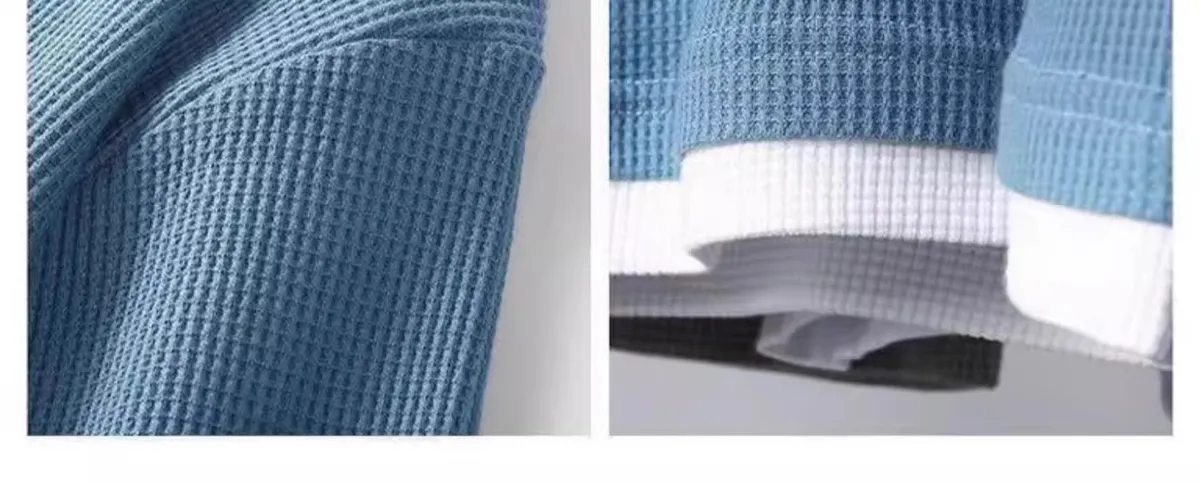 Men's Waffle Knit Sweater - Spring/Autumn Trendy Crew Neck Pullover - Ins Style Grey Top - Casual Fleece-Lined Base Shirt for Men showcase 8