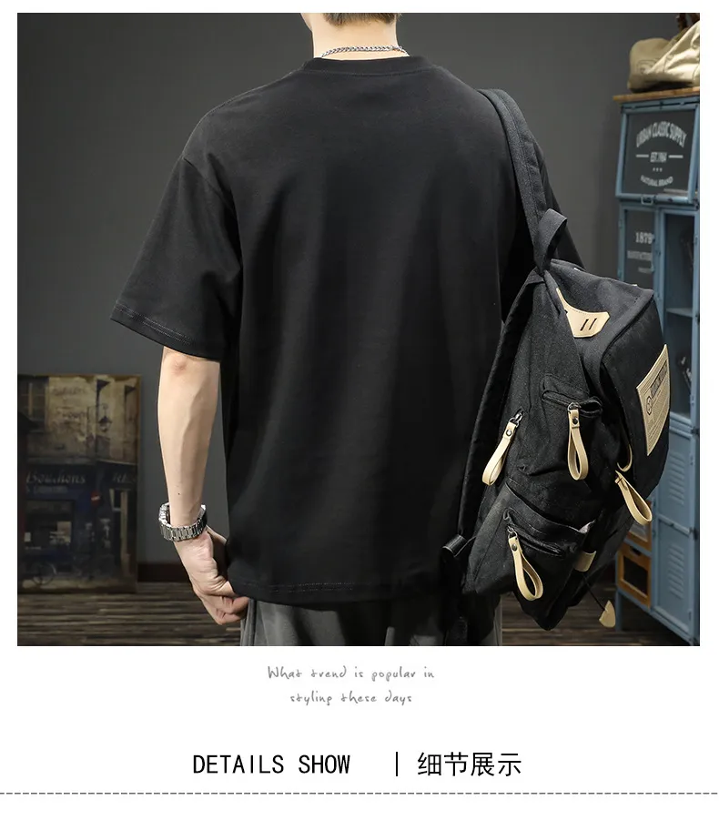Men's Heavyweight Cotton T-Shirt - Short Sleeve, American Style, Loose Fit, Trendy Brand, Basic White Tee for Summer showcase 14