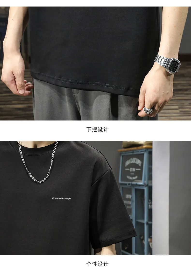 Men's Heavyweight Cotton T-Shirt - Short Sleeve, American Style, Loose Fit, Trendy Brand, Basic White Tee for Summer showcase 16