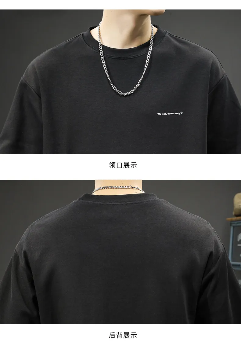 Men's Heavyweight Cotton T-Shirt - Short Sleeve, American Style, Loose Fit, Trendy Brand, Basic White Tee for Summer showcase 15