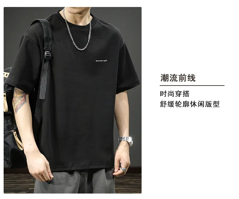 Men's Heavyweight Cotton T-Shirt - Short Sleeve, American Style, Loose Fit, Trendy Brand, Basic White Tee for Summer showcase 8