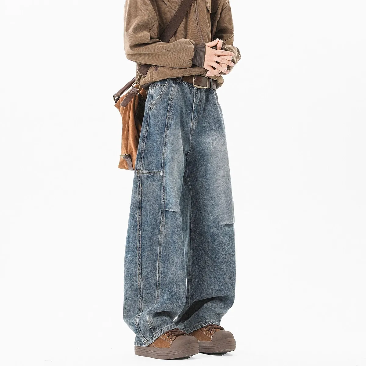Men's Washed Jeans - Spring/Autumn Gradient Denim Pants - Loose Fit Straight Leg - Trendy Teen Fashion thumbnail 1