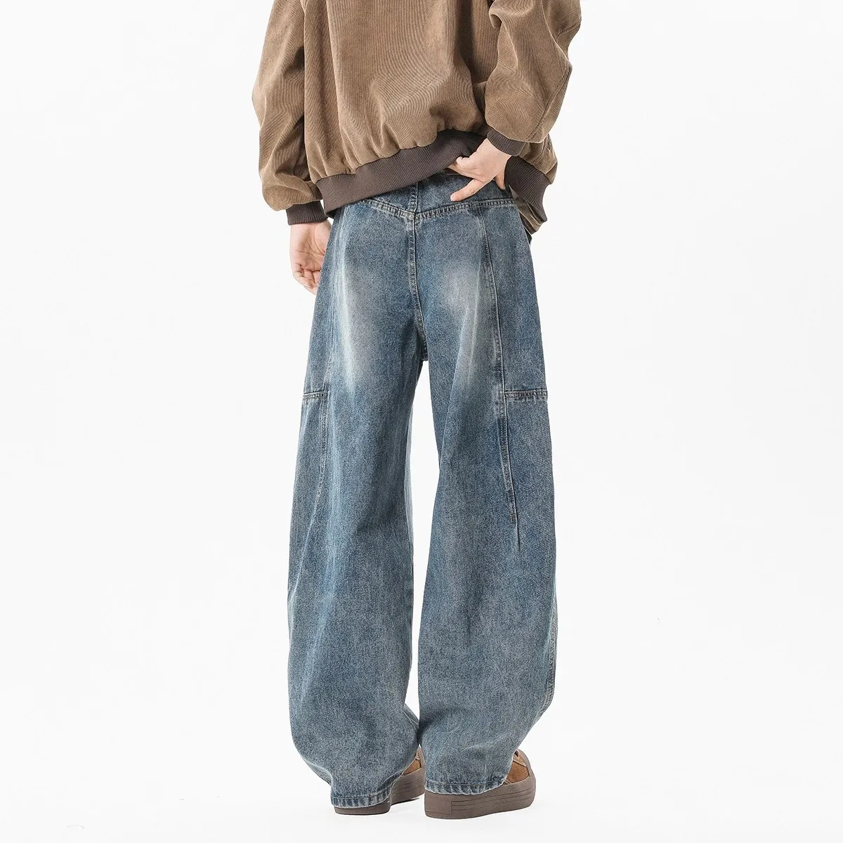 Men's Washed Jeans - Spring/Autumn Gradient Denim Pants - Loose Fit Straight Leg - Trendy Teen Fashion thumbnail 3