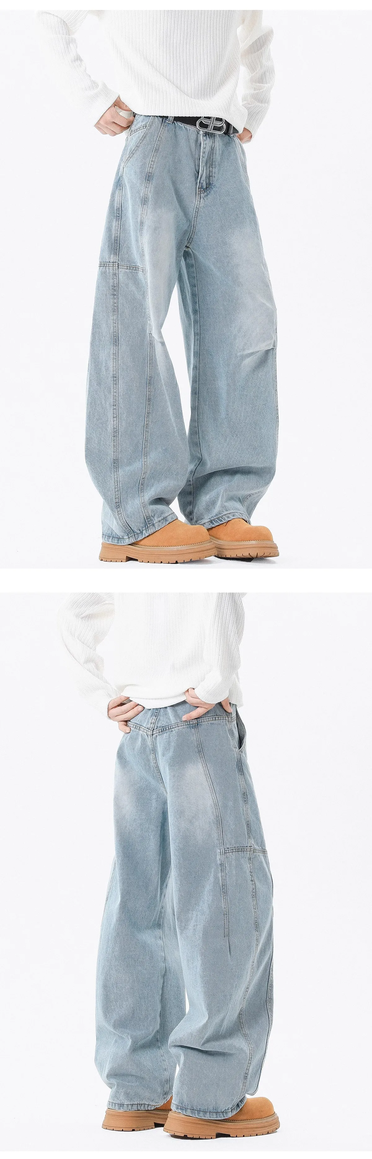 Men's Washed Jeans - Spring/Autumn Gradient Denim Pants - Loose Fit Straight Leg - Trendy Teen Fashion showcase 7