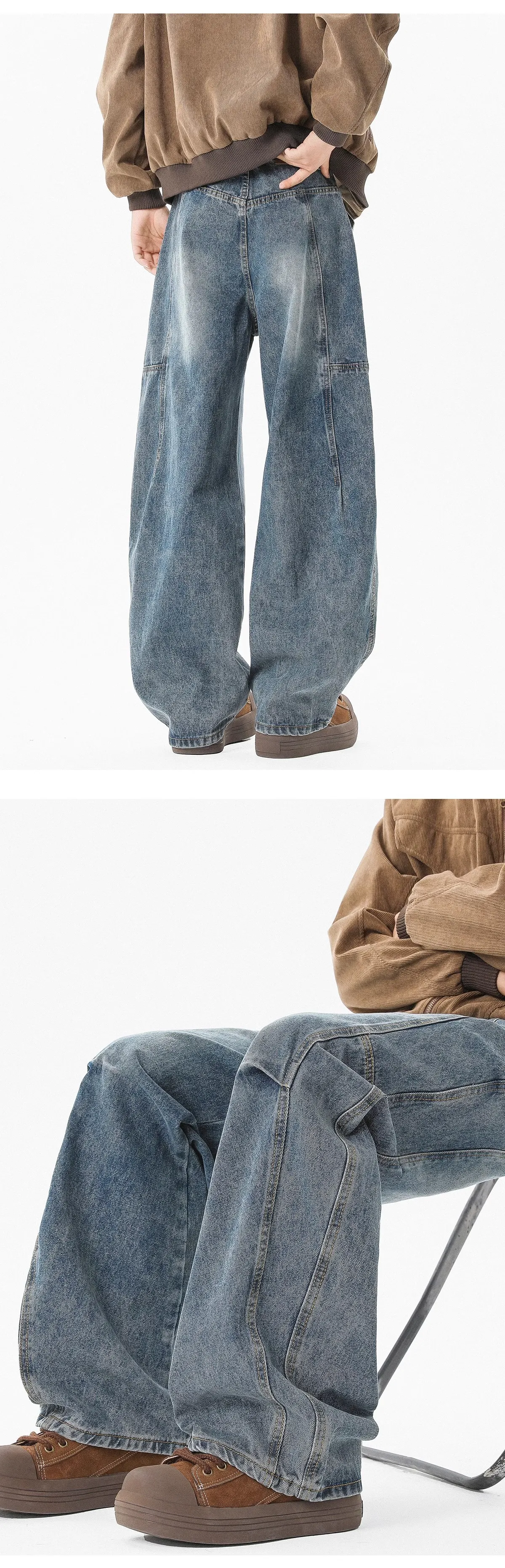 Men's Washed Jeans - Spring/Autumn Gradient Denim Pants - Loose Fit Straight Leg - Trendy Teen Fashion showcase 5