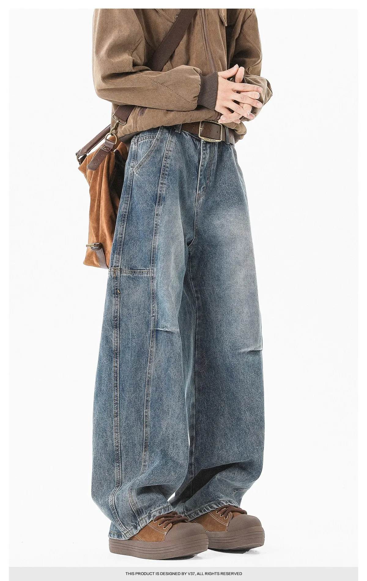 Men's Washed Jeans - Spring/Autumn Gradient Denim Pants - Loose Fit Straight Leg - Trendy Teen Fashion showcase 2