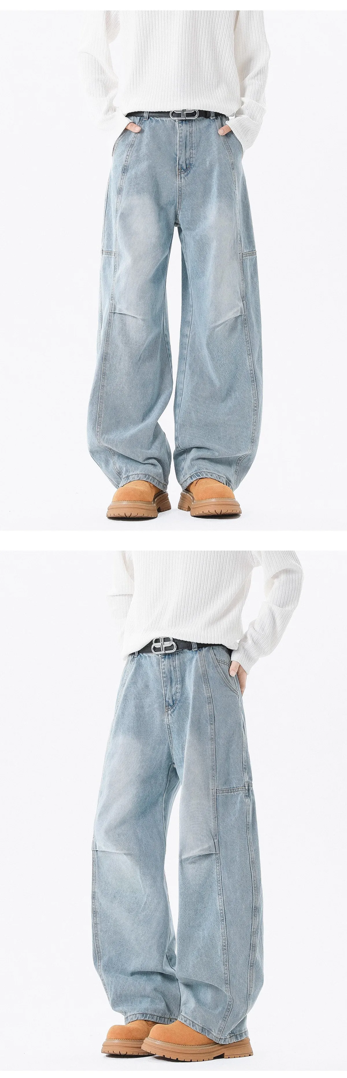 Men's Washed Jeans - Spring/Autumn Gradient Denim Pants - Loose Fit Straight Leg - Trendy Teen Fashion showcase 6
