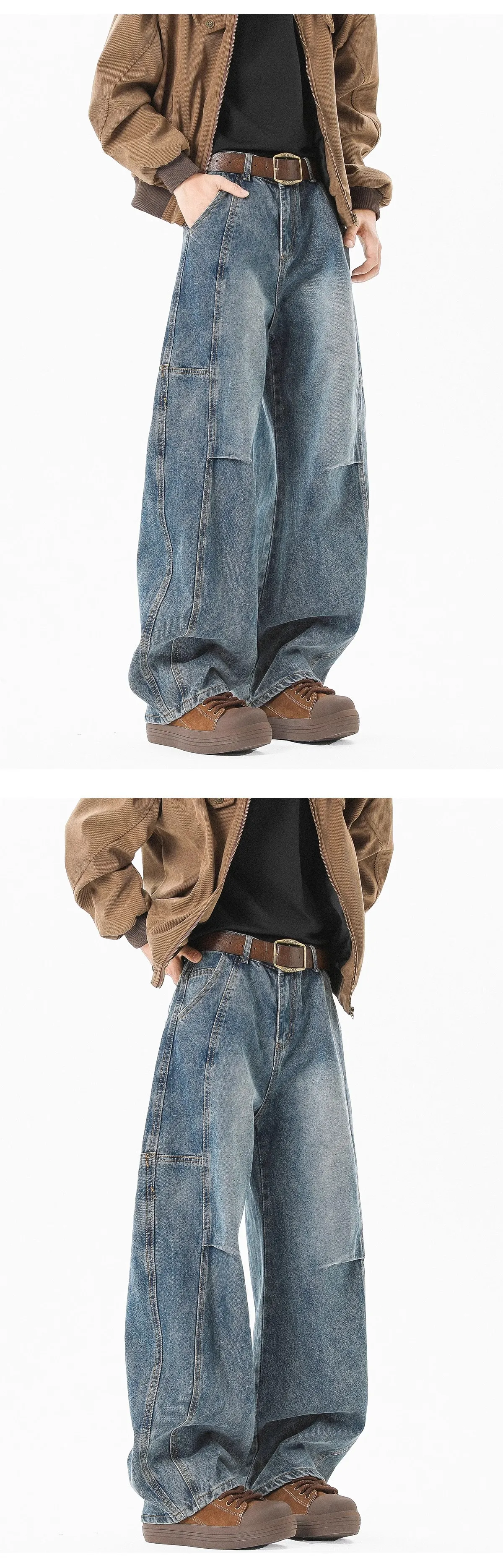 Men's Washed Jeans - Spring/Autumn Gradient Denim Pants - Loose Fit Straight Leg - Trendy Teen Fashion showcase 4