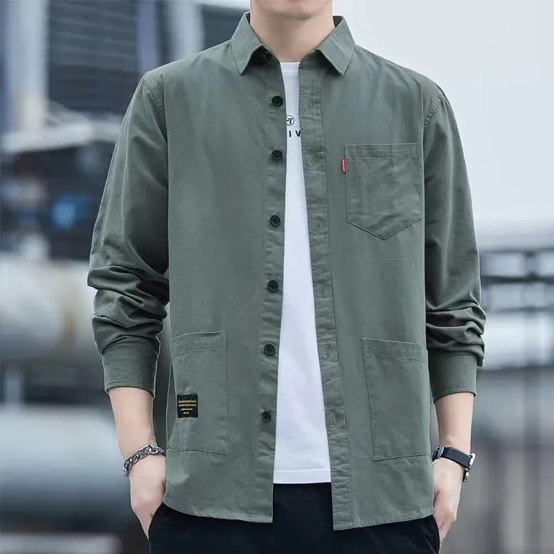 Men's Long Sleeve Cotton Work Shirt Casual Button Down Dress Shirt Lightweight Breathable Top for Spring Autumn thumbnail 1