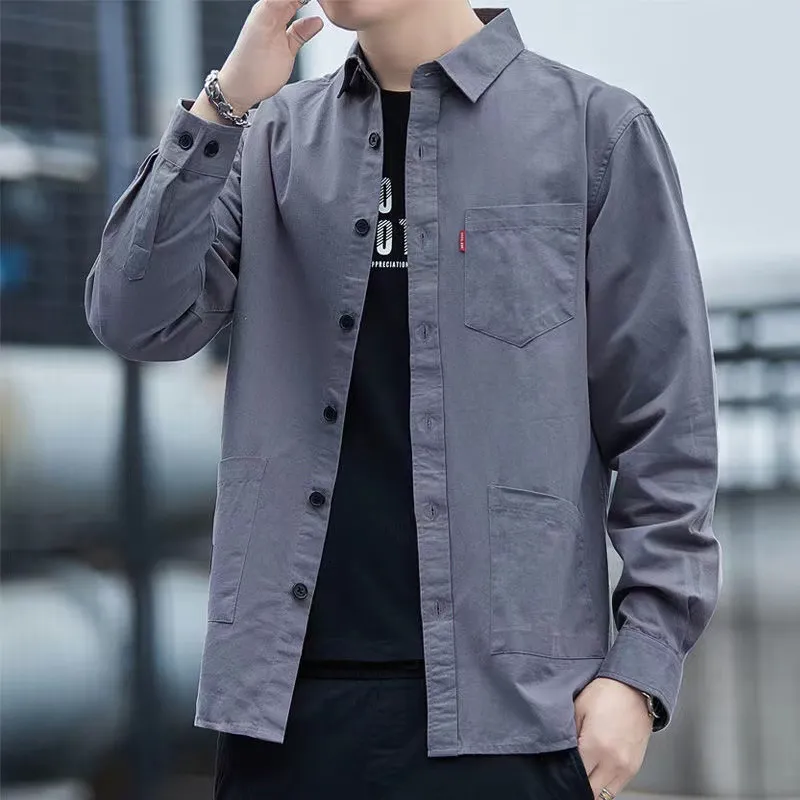 Men's Long Sleeve Cotton Work Shirt Casual Button Down Dress Shirt Lightweight Breathable Top for Spring Autumn thumbnail 2