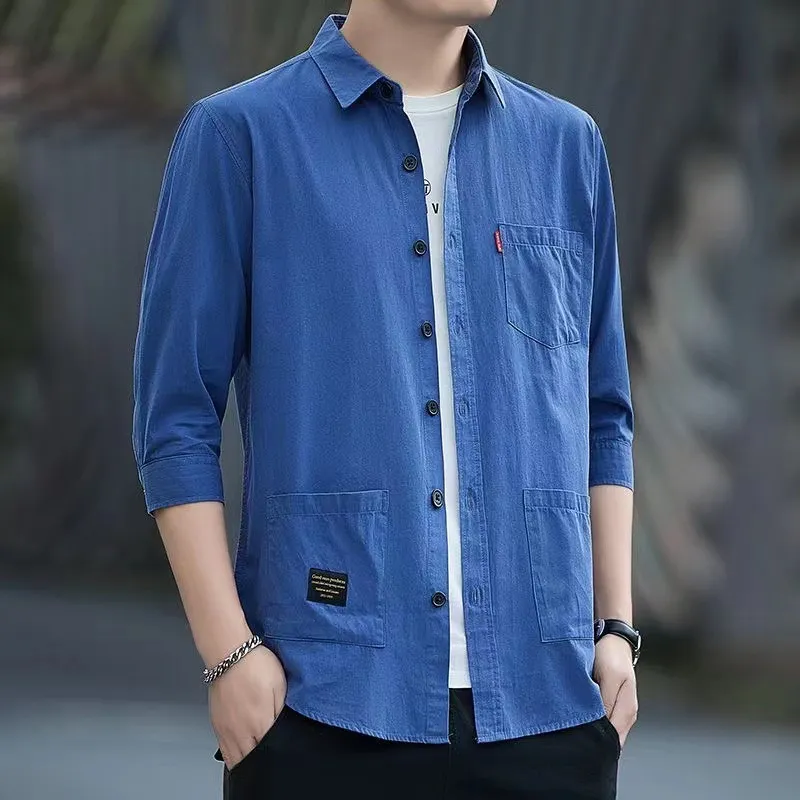 Men's Long Sleeve Cotton Work Shirt Casual Button Down Dress Shirt Lightweight Breathable Top for Spring Autumn thumbnail 7