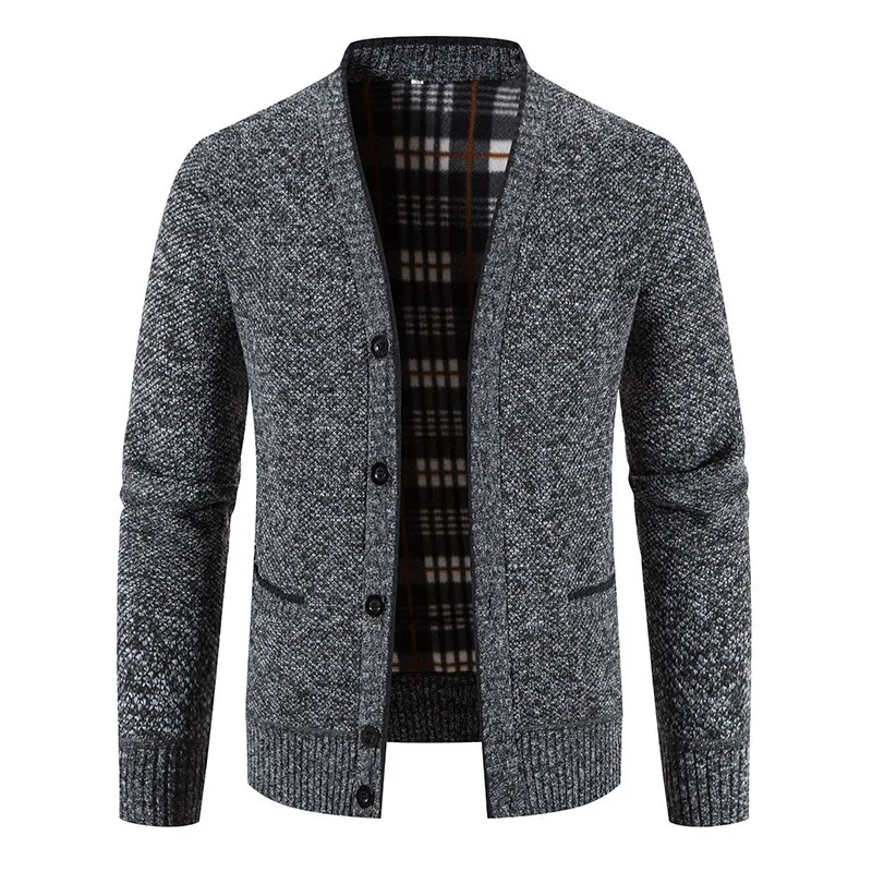 Men's V-Neck Knit Cardigan Sweater Jacket, Autumn Winter Thick Casual Outerwear for Men thumbnail 2
