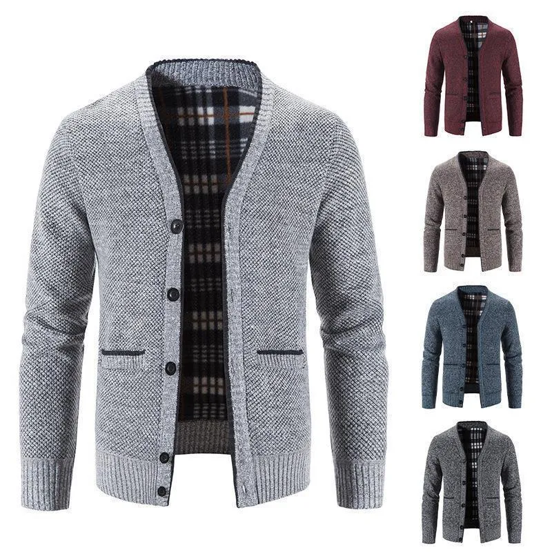 Men's V-Neck Knit Cardigan Sweater Jacket, Autumn Winter Thick Casual Outerwear for Men thumbnail 1