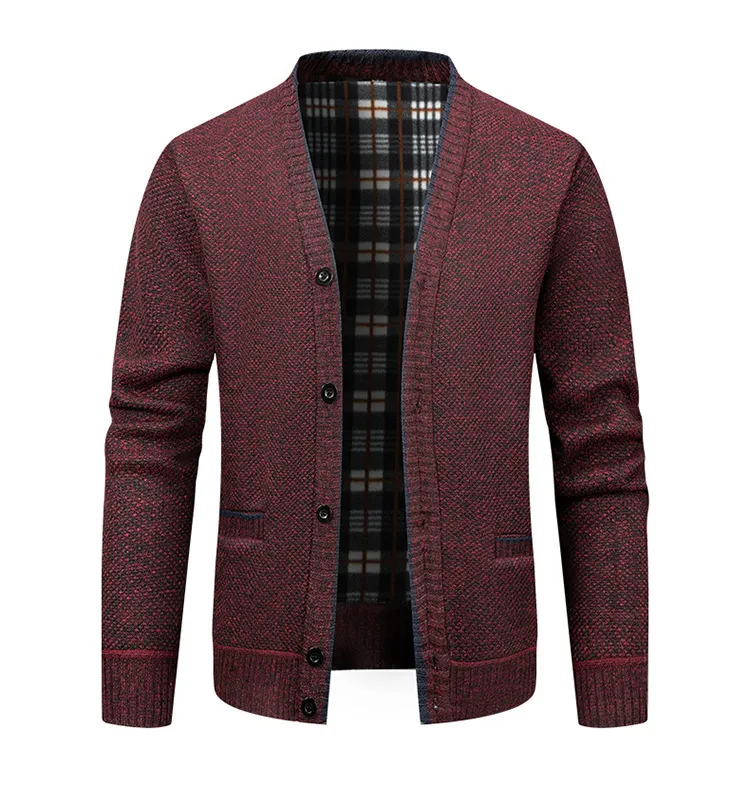 Men's V-Neck Knit Cardigan Sweater Jacket, Autumn Winter Thick Casual Outerwear for Men showcase 8