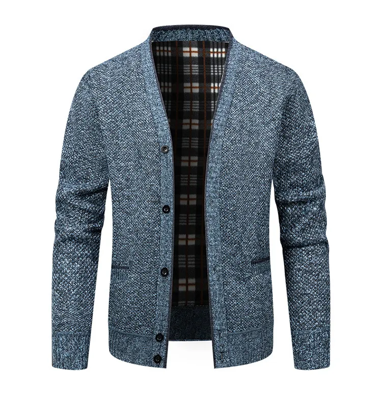 Men's V-Neck Knit Cardigan Sweater Jacket, Autumn Winter Thick Casual Outerwear for Men showcase 9