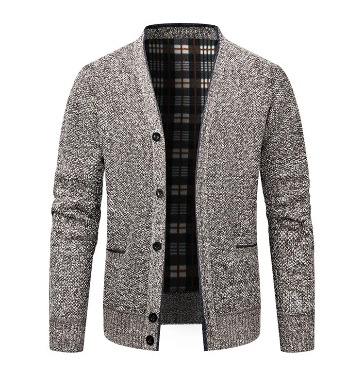 Men's V-Neck Knit Cardigan Sweater Jacket, Autumn Winter Thick Casual Outerwear for Men showcase 6