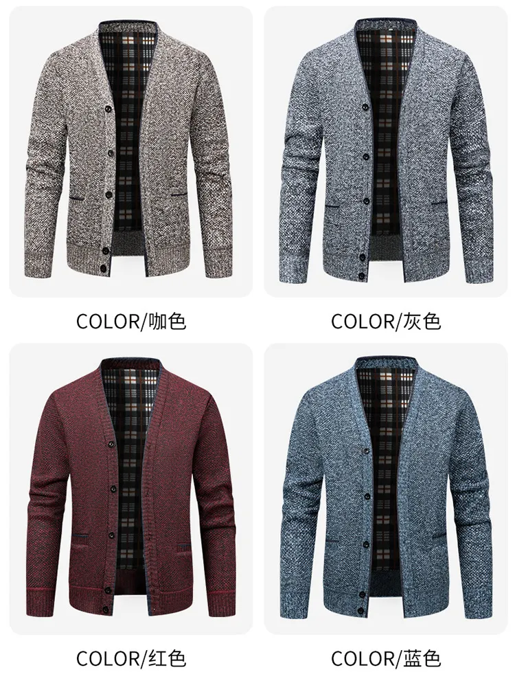Men's V-Neck Knit Cardigan Sweater Jacket, Autumn Winter Thick Casual Outerwear for Men showcase 1