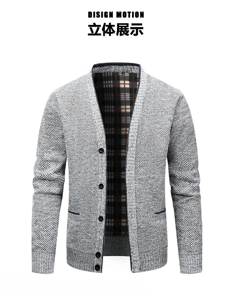 Men's V-Neck Knit Cardigan Sweater Jacket, Autumn Winter Thick Casual Outerwear for Men showcase 3