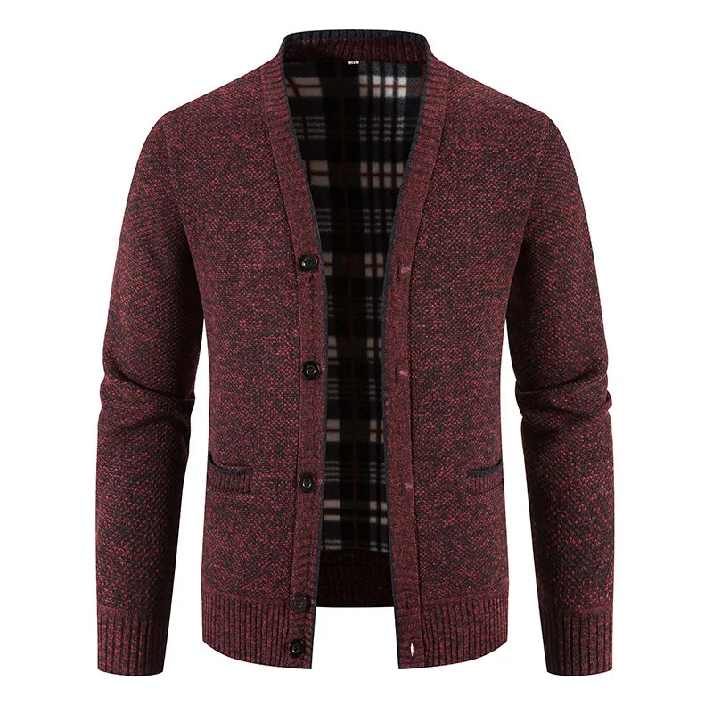 Men's V-Neck Knit Cardigan Sweater Jacket, Autumn Winter Thick Casual Outerwear for Men thumbnail 3