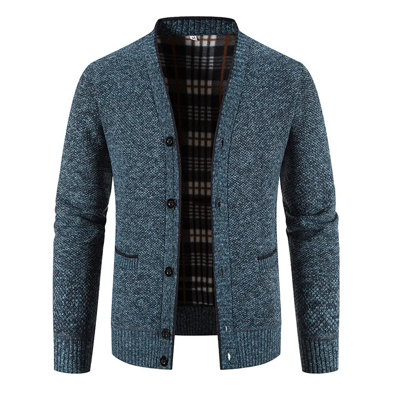 Men's V-Neck Knit Cardigan Sweater Jacket, Autumn Winter Thick Casual Outerwear for Men thumbnail 9