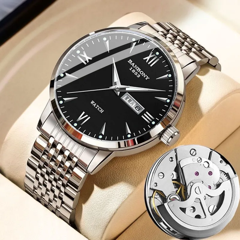 Men's Automatic Mechanical Wrist Watch - Swiss Movement, Waterproof, Luminous, Double Calendar, Hollow Design - Fashionable and Practical Timepiece thumbnail 7