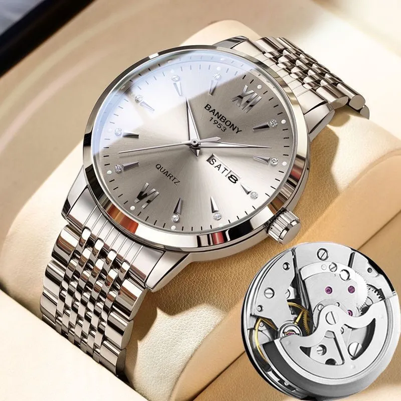 Men's Automatic Mechanical Wrist Watch - Swiss Movement, Waterproof, Luminous, Double Calendar, Hollow Design - Fashionable and Practical Timepiece showcase 2
