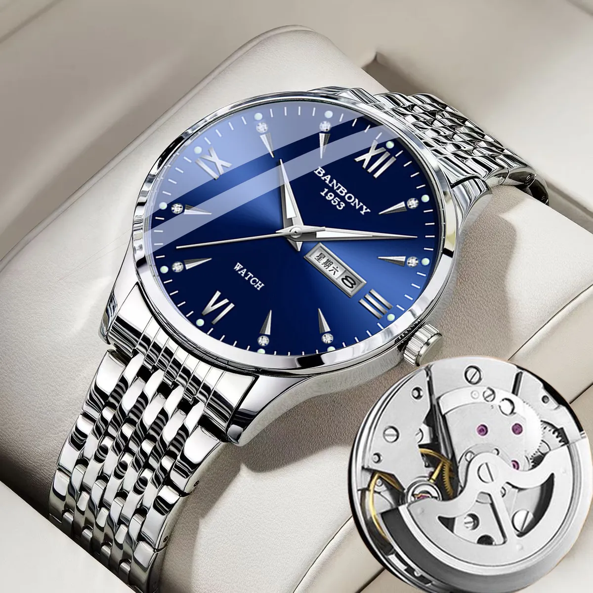 Men's Automatic Mechanical Wrist Watch - Swiss Movement, Waterproof, Luminous, Double Calendar, Hollow Design - Fashionable and Practical Timepiece showcase 13