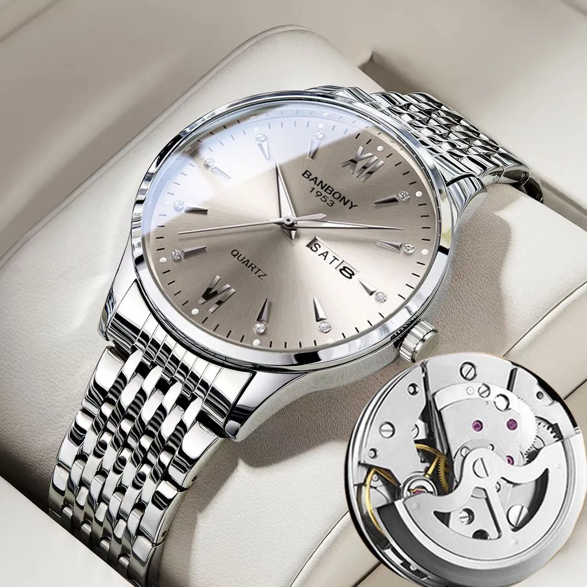Men's Automatic Mechanical Wrist Watch - Swiss Movement, Waterproof, Luminous, Double Calendar, Hollow Design - Fashionable and Practical Timepiece showcase 11