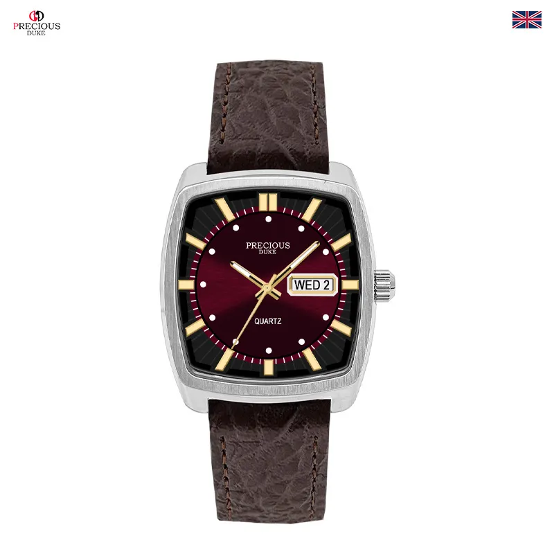 Men's Classic Square Wine Barrel Watch with Double Calendar | UK Brand Leather Wristwatch for Business Casual Wear | Wholesale Available showcase 14