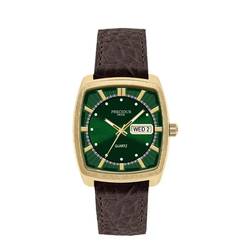 Men's Classic Square Wine Barrel Watch with Double Calendar | UK Brand Leather Wristwatch for Business Casual Wear | Wholesale Available thumbnail 5