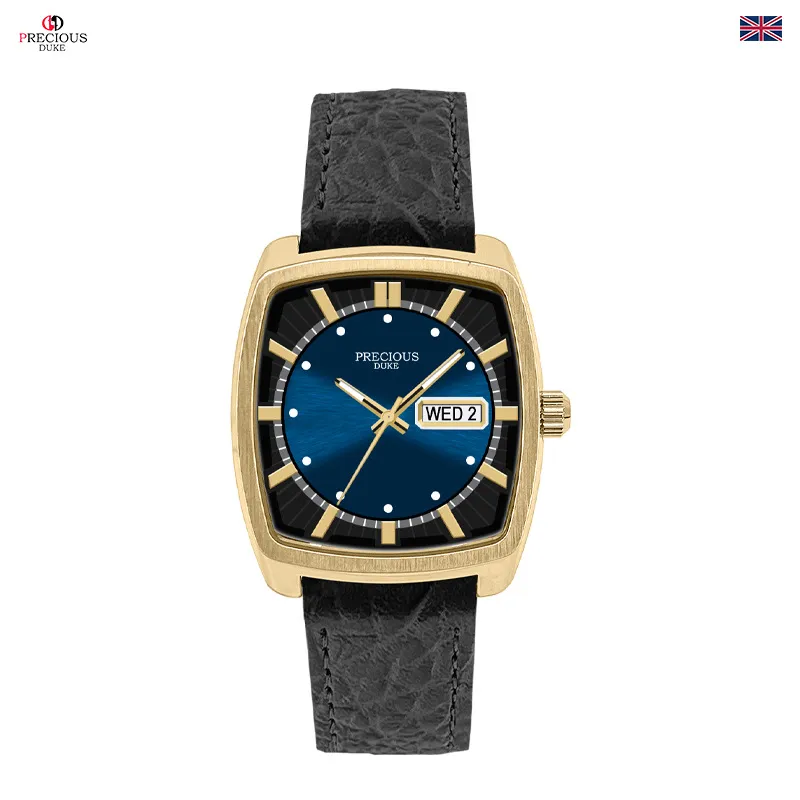 Men's Classic Square Wine Barrel Watch with Double Calendar | UK Brand Leather Wristwatch for Business Casual Wear | Wholesale Available thumbnail 4
