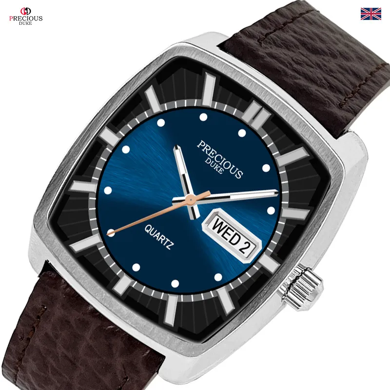 Men's Classic Square Wine Barrel Watch with Double Calendar | UK Brand Leather Wristwatch for Business Casual Wear | Wholesale Available showcase 12