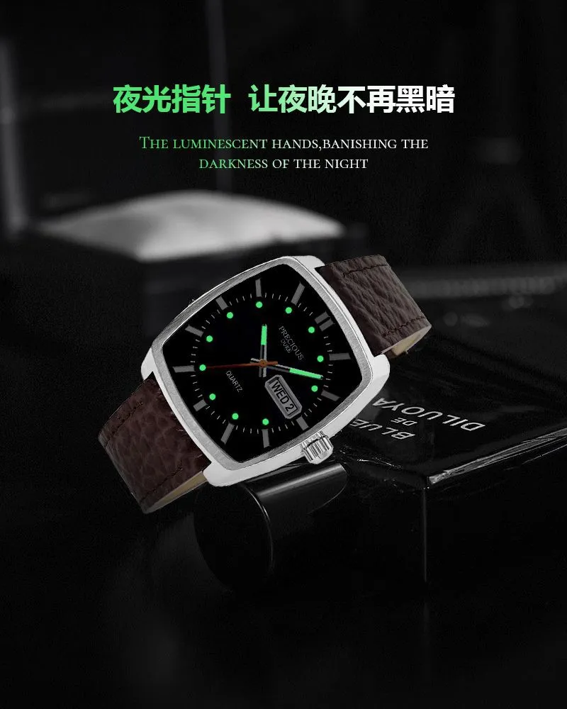 Men's Classic Square Wine Barrel Watch with Double Calendar | UK Brand Leather Wristwatch for Business Casual Wear | Wholesale Available showcase 7