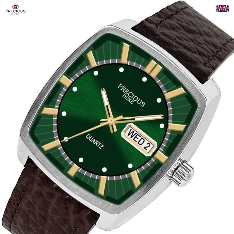 Men's Classic Square Wine Barrel Watch with Double Calendar | UK Brand Leather Wristwatch for Business Casual Wear | Wholesale Available showcase 11