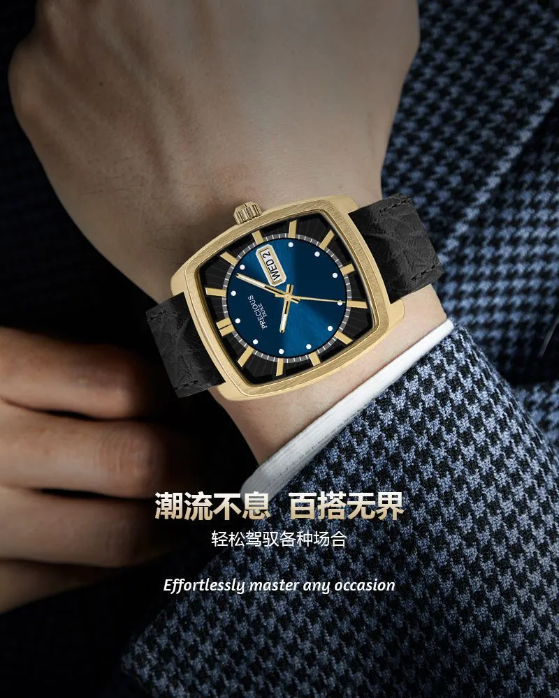 Men's Classic Square Wine Barrel Watch with Double Calendar | UK Brand Leather Wristwatch for Business Casual Wear | Wholesale Available showcase 5