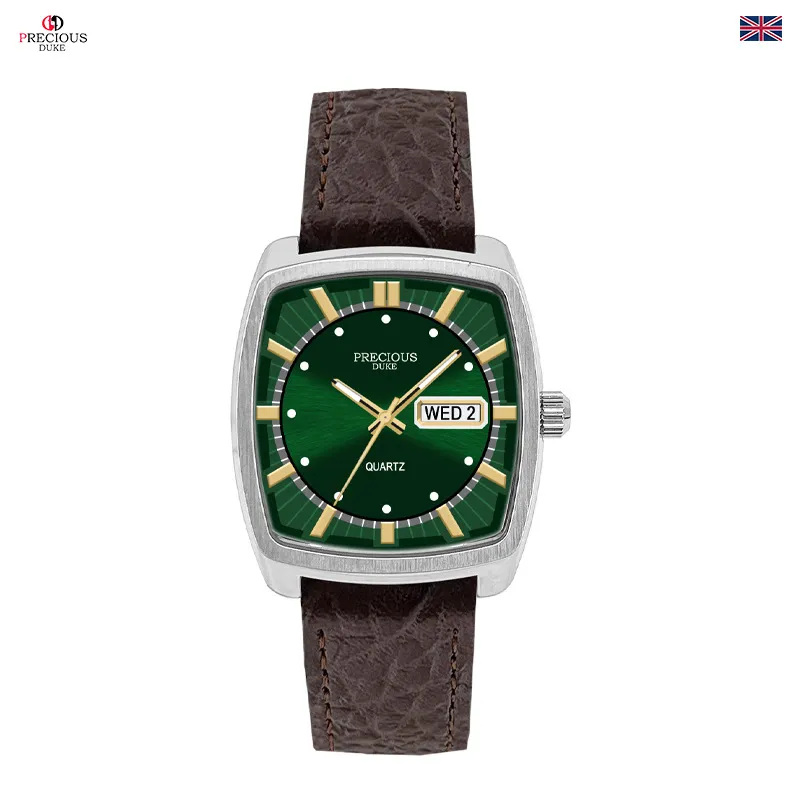 Men's Classic Square Wine Barrel Watch with Double Calendar | UK Brand Leather Wristwatch for Business Casual Wear | Wholesale Available thumbnail 2