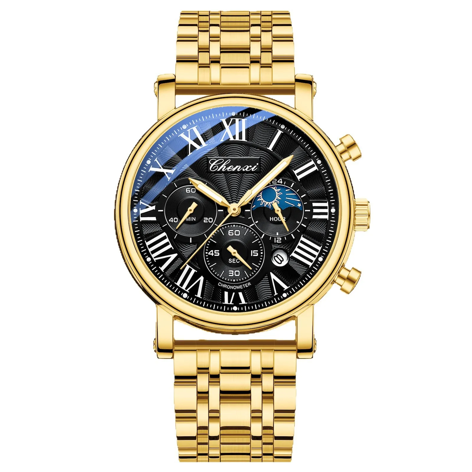 Men's Multifunctional Business Watch with Moon Calendar, Waterproof Roman Numerals, Stainless Steel Band - Perfect for Professionals thumbnail 5