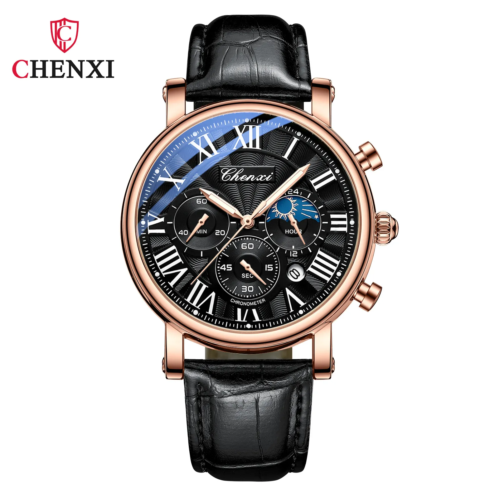 Men's Multifunctional Business Watch with Moon Calendar, Waterproof Roman Numerals, Stainless Steel Band - Perfect for Professionals thumbnail 9