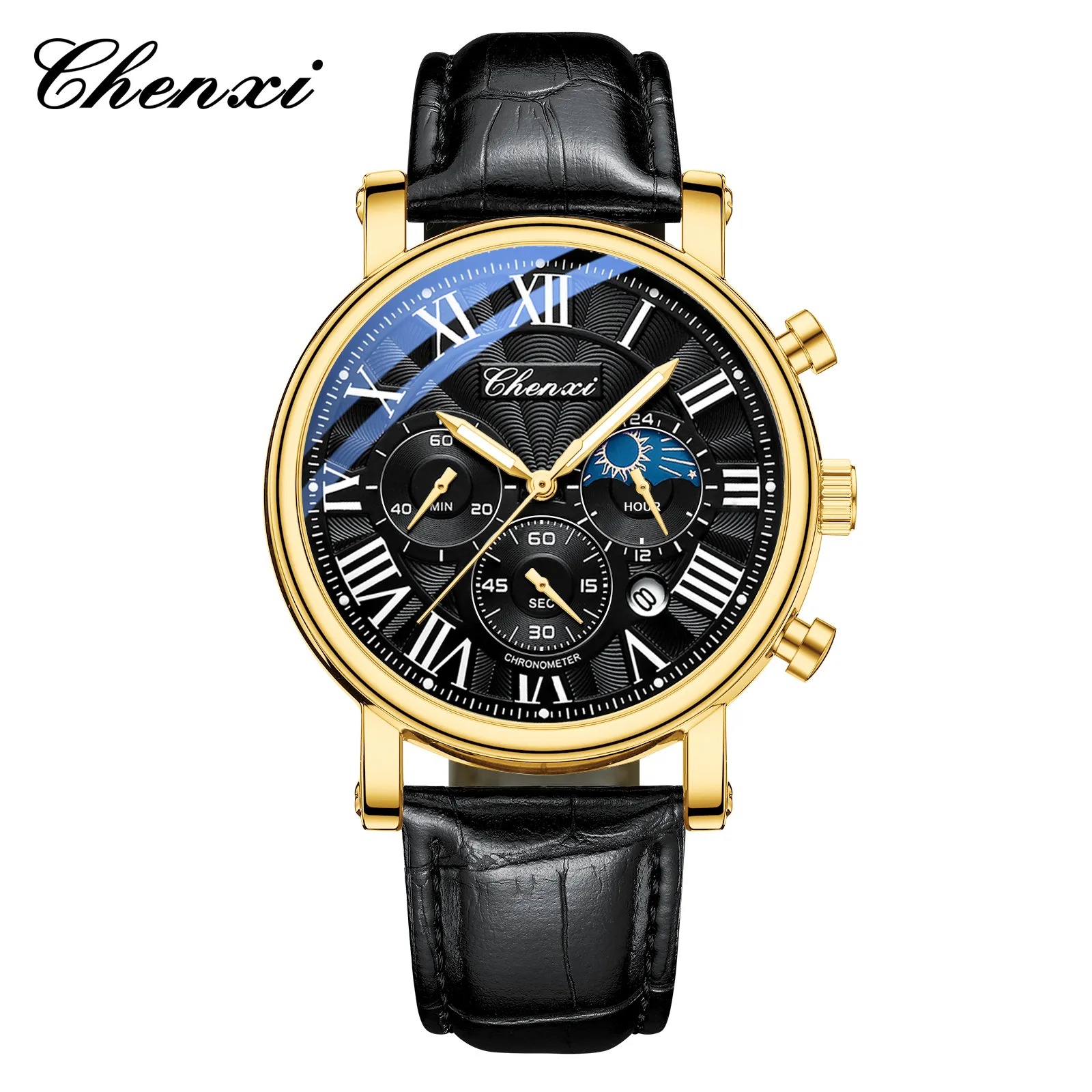Men's Multifunctional Business Watch with Moon Calendar, Waterproof Roman Numerals, Stainless Steel Band - Perfect for Professionals thumbnail 7