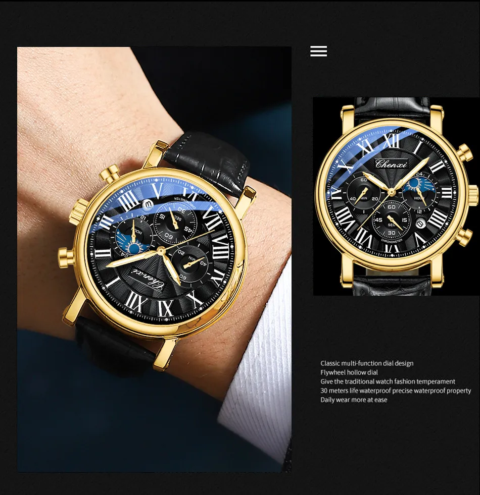 Men's Multifunctional Business Watch with Moon Calendar, Waterproof Roman Numerals, Stainless Steel Band - Perfect for Professionals showcase 16