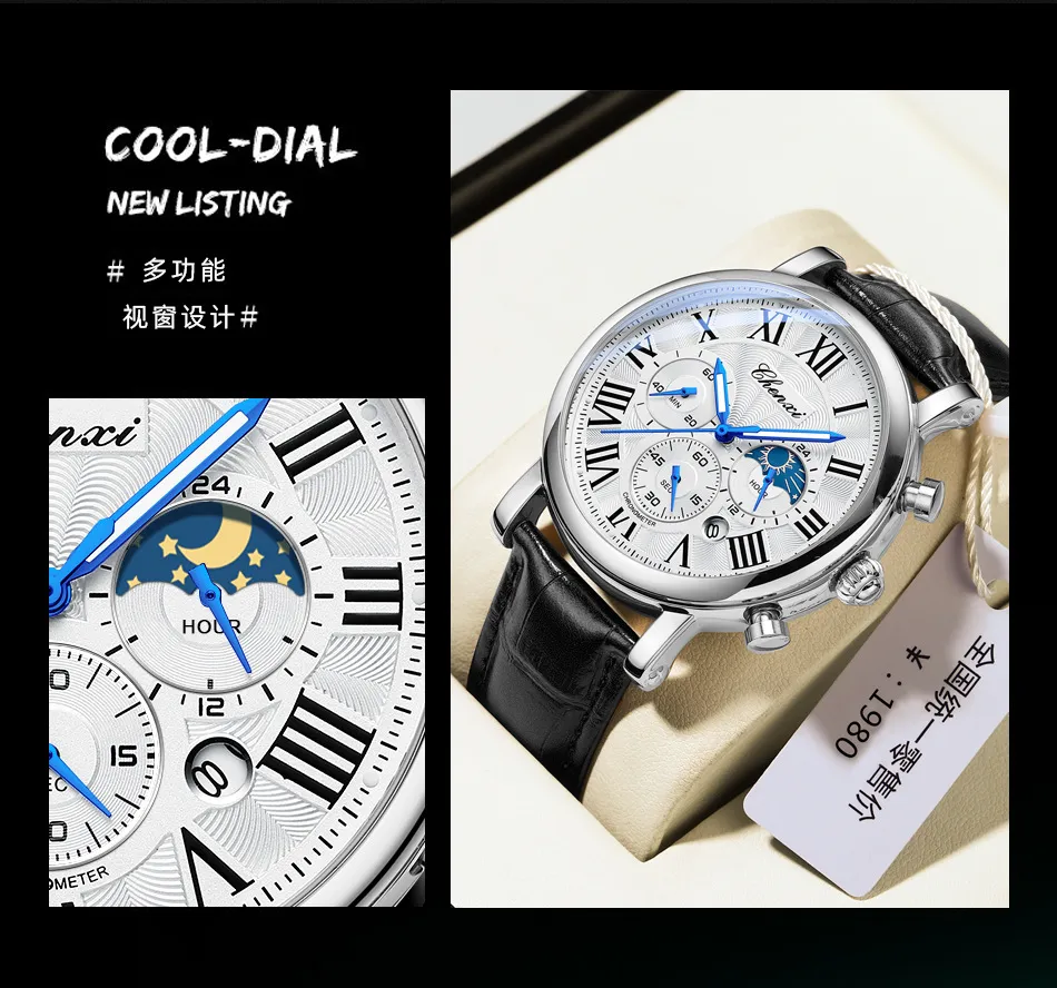 Men's Multifunctional Business Watch with Moon Calendar, Waterproof Roman Numerals, Stainless Steel Band - Perfect for Professionals showcase 19