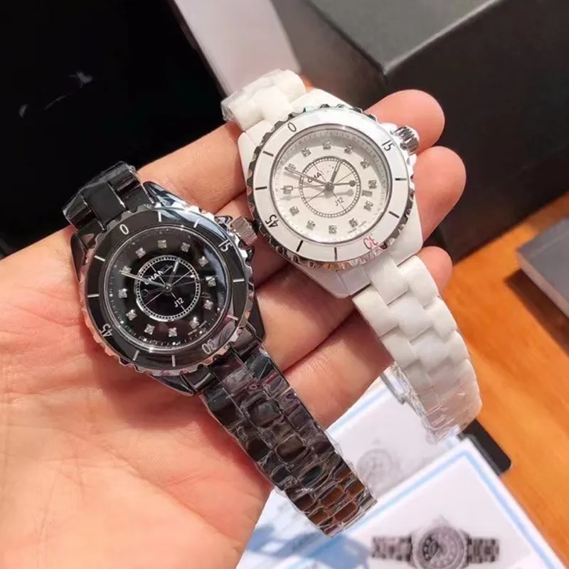 Women's White Ceramic Quartz Watch J12 Style, Waterproof Butterfly Buckle, Couple's Watch Option, Elegant Ladies Wristwatch, Fashionable Timepiece for Her thumbnail 1
