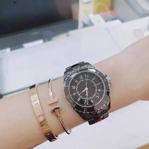 Women's White Ceramic Quartz Watch J12 Style, Waterproof Butterfly Buckle, Couple's Watch Option, Elegant Ladies Wristwatch, Fashionable Timepiece for Her showcase 19