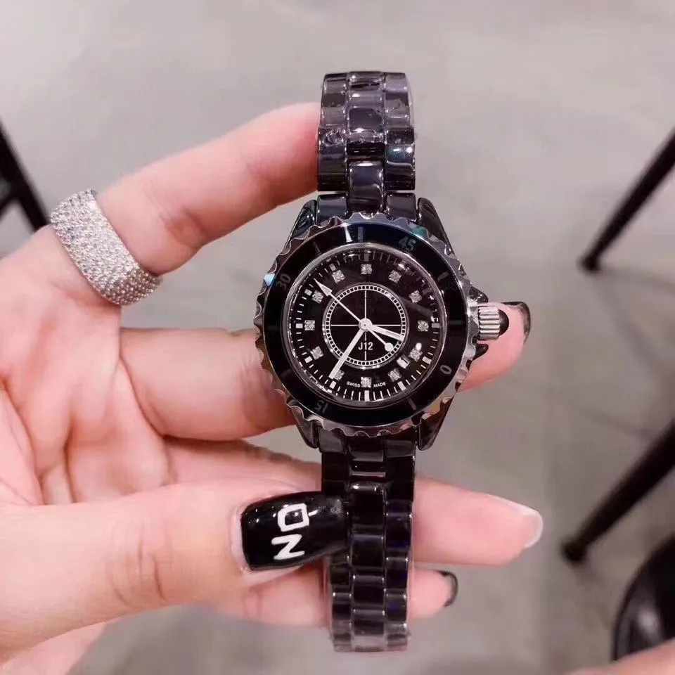 Women's White Ceramic Quartz Watch J12 Style, Waterproof Butterfly Buckle, Couple's Watch Option, Elegant Ladies Wristwatch, Fashionable Timepiece for Her showcase 17