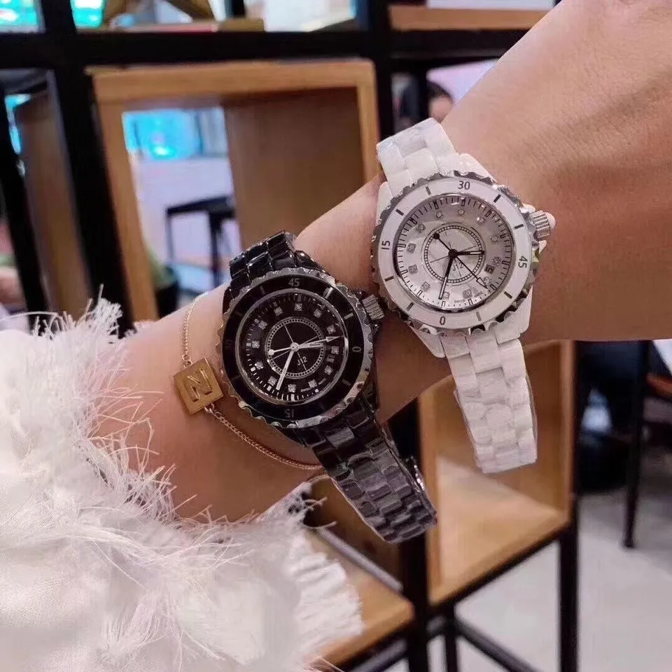 Women's White Ceramic Quartz Watch J12 Style, Waterproof Butterfly Buckle, Couple's Watch Option, Elegant Ladies Wristwatch, Fashionable Timepiece for Her showcase 15