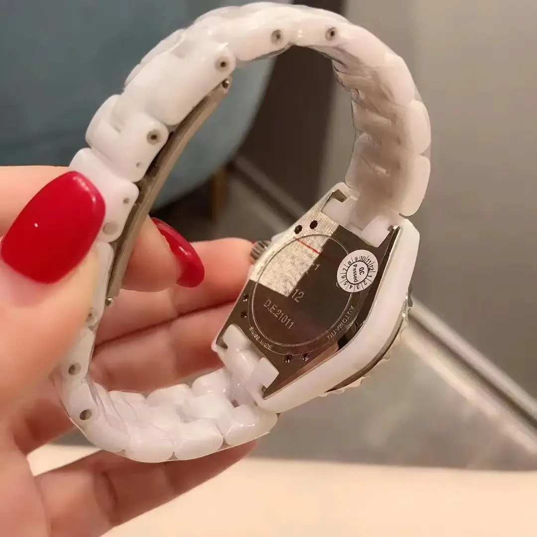 Women's White Ceramic Quartz Watch J12 Style, Waterproof Butterfly Buckle, Couple's Watch Option, Elegant Ladies Wristwatch, Fashionable Timepiece for Her showcase 3